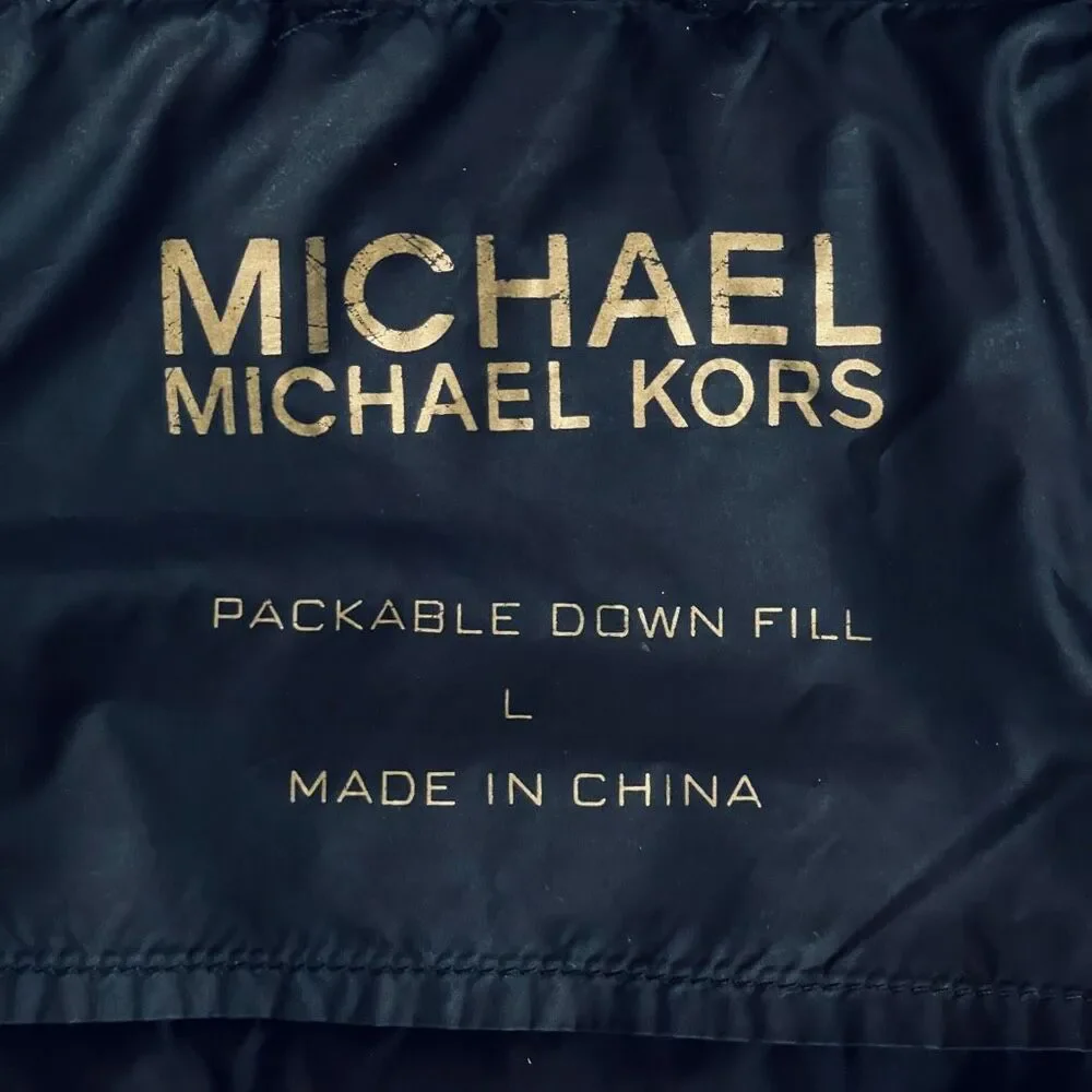 NWT Gorgeous Black MICHAEL KORS L  Packable Quilted Goose Down Puffer Jacket